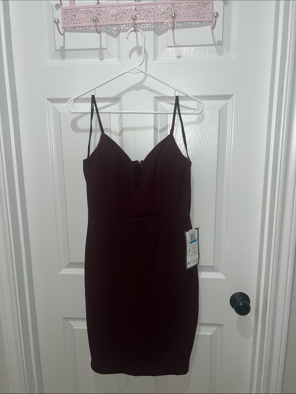 Macy's Plum Sleeveless Bodycon Mini Dress with Spaghetti Straps